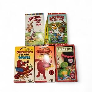 5 Vintage Children’s VHS Tapes Clifford Franklin and Arthur from 80s 90s Y2K